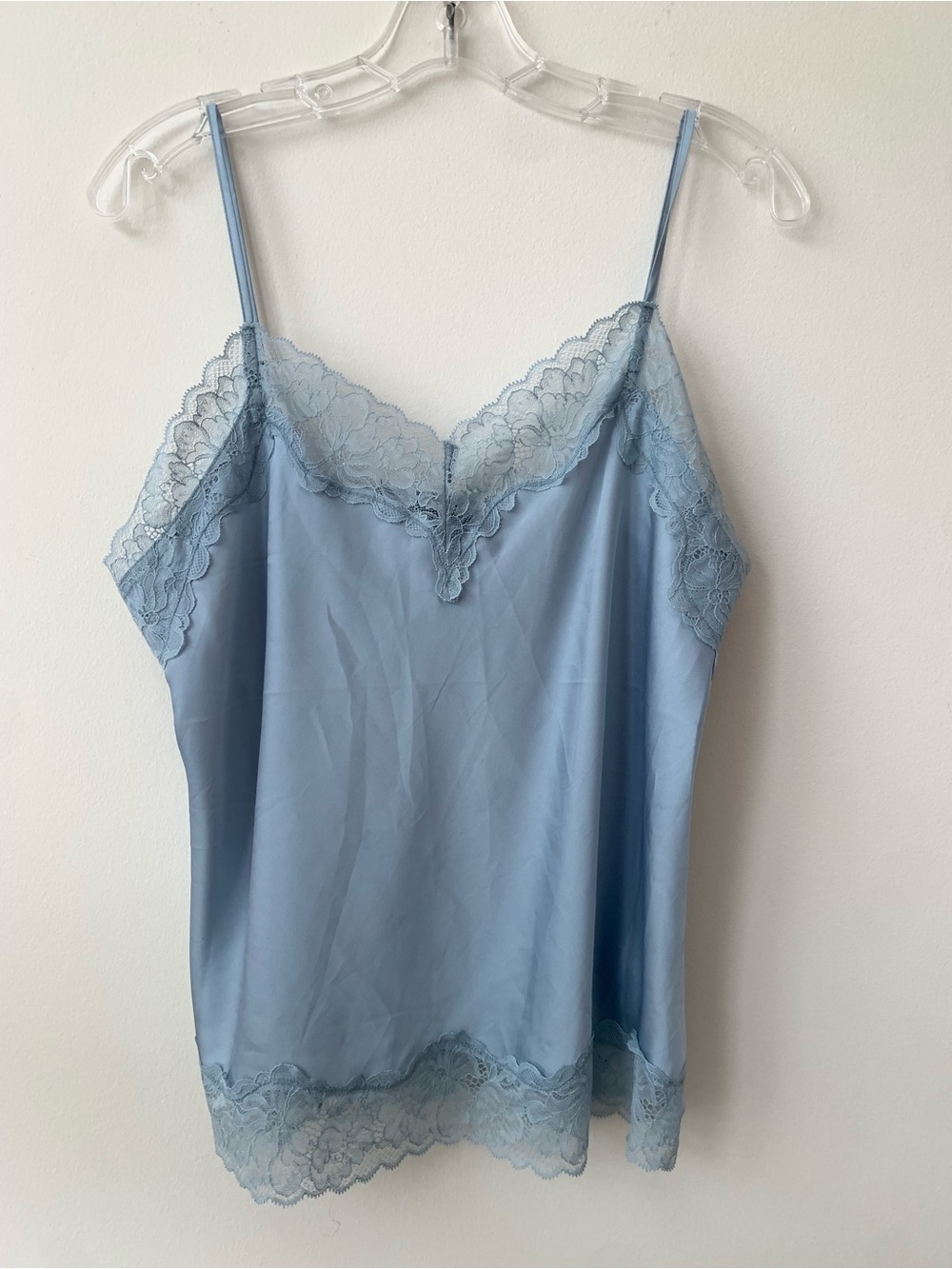 EXPRESS Light Blue Lace Trim Satin Camisole